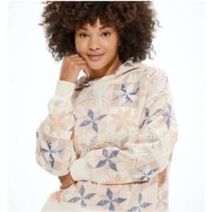 American Eagle Soft Knit Hoodie Pullover Sweater Boho Patchwork Print Sz M